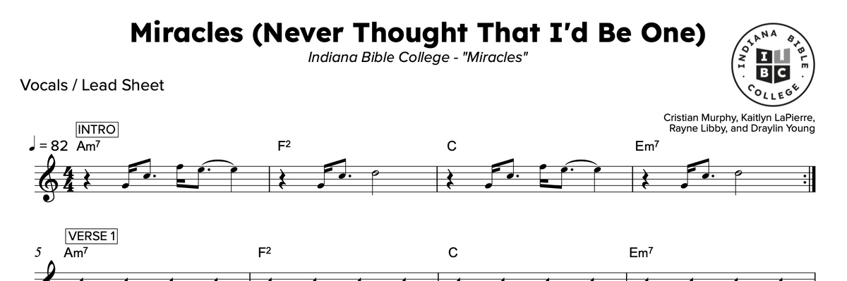 Undefeated Chord Chart Lead Sheet Miracles Indiana Bible